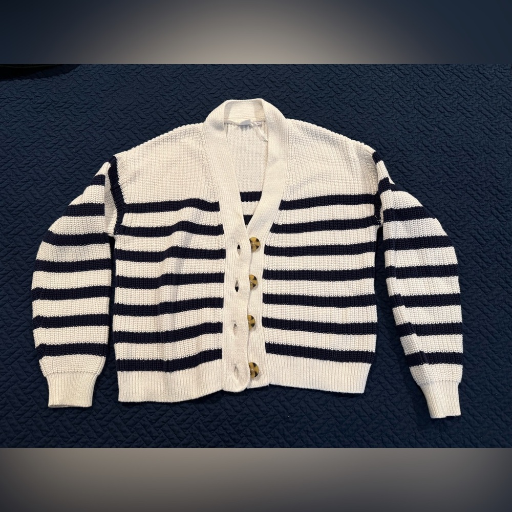 GAP striped cardigan sweater chunky striped shaker stitch with buttons